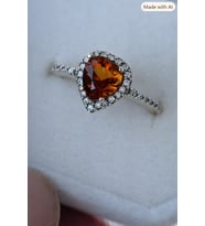 BURNT SİTRİN TAŞLI GÜMÜŞ ÜZERİ ROSE KAPLAMA YÜZÜK