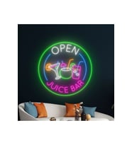 OPEN JUICE BAR Yazılı ve Şekilli Neon Tabela