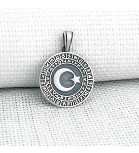 Göktürk Alfabesi Yazılı Ay Yıldız 925 Ayar Gümüş Erkek Kolye Ucu
