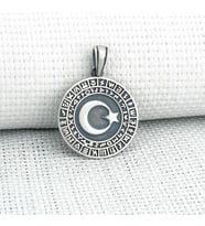 Göktürk Alfabesi Yazılı Ay Yıldız 925 Ayar Gümüş Erkek Kolye Ucu