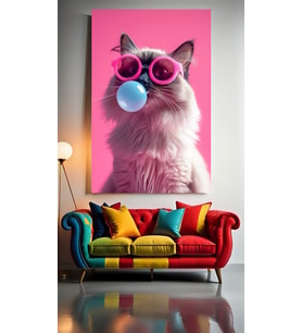 SAKIZ ÇİĞNEYEN KEDİ V30 Ev Duvar Salon Güzellik Salonu Ofis Dükkan Dekarasyon Kanvas Tablo (Çok Renkli)