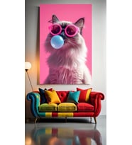 SAKIZ ÇİĞNEYEN KEDİ V30 Ev Duvar Salon Güzellik Salonu Ofis Dükkan Dekarasyon Kanvas Tablo (Çok Renkli)