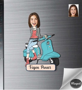 Kişiye Özel Motorcu Kadın Ahşap Magnet -7