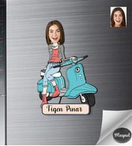 Kişiye Özel Motorcu Kadın Ahşap Magnet -7
