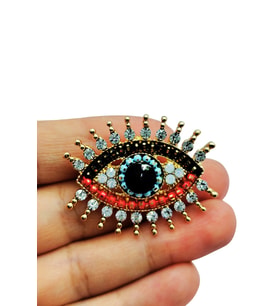 Nazar Göz Tasarımlı Kristal Taşlı Broş – Enerji Koruyucu Şık Aksesuar (Evil Eye Crystal Brooch)