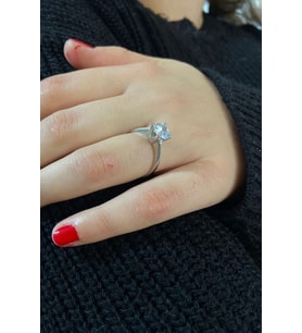 Kadın Gümüş Yüzük - Pırlanta Tasarım (1.00CT) Ciddi Ilişki Yüzüğü • Sevgiliye • Eşe • Tektaş Yüzük