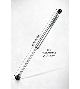 PASLANMAZ 316 GAZLI AMORTİSÖR - Taka 190mm 100N - Tekne ve Yat Tipi (Krom)