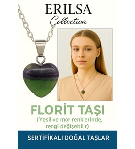 Sertifikalı Kalp Model Yeşil ve Mor Florit Kolye – Zihinsel Berraklık ve Enerji Dengeleyici Taş (Çok Renkli)