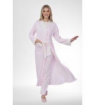 Mecit 6398 Pembe Kadın Uzun Sabahlık Boydan Düğmeli Pijama Takımı