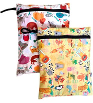2 Adet, 37 x 30 Cm, Summer ve Zoo Desen, Sıvı Geçirmeyen Çok Amaçlı Çanta, Ekonomik Set, Yıkanabilir, Fermuarlı Askılı Tote Bag