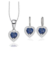 Diamond  Model Lusso Elegant Sapphire Heart Kadın Kolye Küpe Seti (Gümüş)