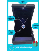 Doğum Günlerine Özel  Işıklı Premium Kutuda Kalp Kolye Gümüş Renk  316l Çelik - Kararmaz I Mavi Renk