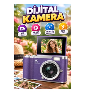 48 MP Dijital Kamera – 4K Video, Otomatik Odaklama, Flip Ekran ve Flash