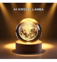 Usb Işıklı Ay Kristal Küre 3d Oyma Tasarım Ahşap Standlı Gece Lambası