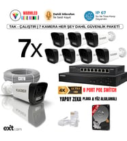 7'li IP KAMERA-POELİ-5MP-ULTRA HD-4K 1920 ÇÖZÜNÜRLÜK-SESLİ-GECE RENKLİ GÖRÜŞ-İNSAN ve PLAKA ALGILAMALI SET (Beyaz)