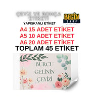 A4 A5 A6 45 Adet Çeyiz Bohça Koli Paket Etiketi Isme Özel Yapışlanlı Etiket 014