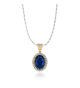 925 Ayar Gümüş Otantik Oval Taşlı Hürrem Kolye