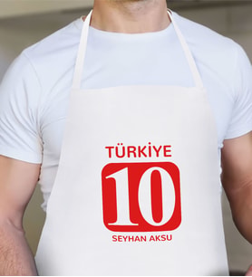 BK Gift Kişiye Özel İsimli Numaralı Beyaz Mutfak Önlüğü-1