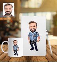 Kişiye Özel Polis Tasarımlı Karikatür Defter Kalem Kupa Set 119