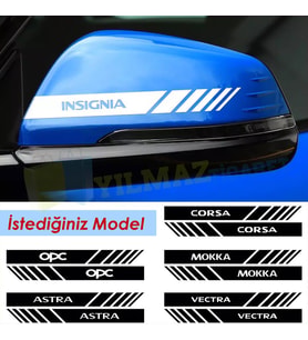 Opel Opc Corsa İnsignia Astra Vectra Yan Ayna Oto Sticker Etiket Yapıştırma 3 Çift ( 20 x 2 Cm Ölçü )