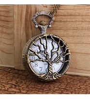 Kişiye Özel Hayat Ağacı Tasarımlı Retro Quartz Zincirli Köstekli Cep Saati