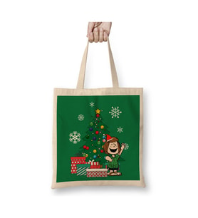 Peppermint Patty Around The Christmas Tree Peanuts Beyaz Bez Çanta Uzun Saplı Alışveriş Çantası