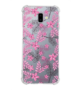 Samsung Galaxy J6 Plus  Köşe Korumalı Antişok Kapak Floral Pembe Tasarımlı Şeffaf  Kılıf