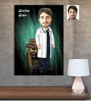 Kişiye Özel Karikatür Baskılı Ahşap Tablo Tıp Bayramı Doğum Doktor-2 30x40