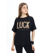 Kız Çocuk Tasarım Yazı Desenli T-Shirt 9-14 Yaş Lx038 ANGELOS GIRLS (Siyah)