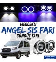Ford Transit Tüm Modeller Uyumlu Mercekli Angel Sis Farı Metal 76 mm Mavi Halkalı Gündüz Farı 2 Adet