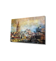Miyrem Glasses Collection -A1^#  Sulu Boya İstanbul Galata Kulesi Cam Tablo, 4mm Dayanıklı Cam (Çok Renkli)