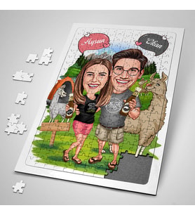 Erkeğe Hediye 240 Parça Doğada Bira Keyfi Yapan Çiftler Karikatürlü Puzzle