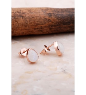 Doğal Ay Taşlı Damla Mini Rose Gümüş Küpe 5819