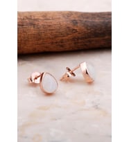 Doğal Ay Taşlı Damla Mini Rose Gümüş Küpe 5819