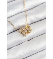 316L Çelik Zirkon Taşlı Sarmal Model Gold Renk Kadın Kolye 5886