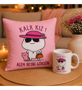 Kalk Kız Alem Beybi Görsün Baskılı Kupa ve Dekoratif Yastık Hediye Seti