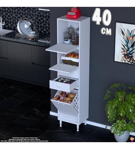 Eliusta Irmak 40 cm Sepetli Çok Amaçlı Üst Çift Kapaklı 2 Çekmeceli Mutfak Kiler Banyo Dolabı 40x181x32 cm