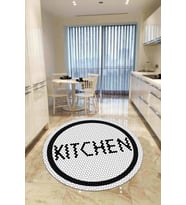 Beyaz Kaymaz Kitchen Yazılı Yuvarlak Mutfak Halısı AR543