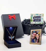 Led Işıklı Kutuda 925 Ayar Gümüş Melek Kolye & Kişiye Özel Fotoğraflı