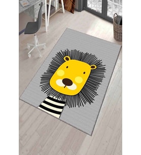 Sarı Kaymaz Tabanlı Yıkanabilir Aslanlı Çocuk Halısı KD052