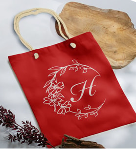 BK Gift Kişiye Özel Harfli Kırmızı Halat Saplı Kumaş Bez Çanta-4, Baskılı Omuz Çantası, Alışveriş Çantası