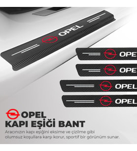 Opel Logolu Karbon Kapı Eşiği Koruyucu Bant Folyo 4'lü Set