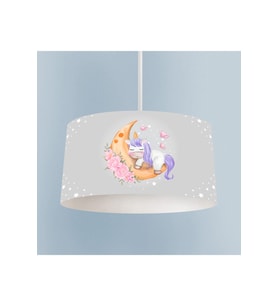 MEKTA HOME BEBEK VE ÇOCUK ODASI Aya Sarılan Unicorn Desenli Gri Avize
