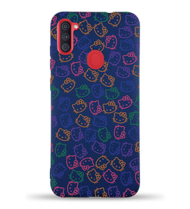 Samsung Galaxy M11 Uyumlu Lansman Kılıf Hello Kitty Tasarımlı İçi Kadife Kapak-Lacivert (Şeffaf)