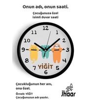 İsme Özel Sevimli Hayvanlar Çocuk Odası Duvar Saati Orta Boy 30 cm Siyah Camlı Sessiz