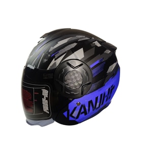 Motosiklet Yarım Kask Double Güneş Vizörlü Siyah Ece Sertifikalı Abs Material Motor Kaskı Blue Arrow