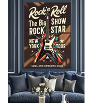 Rock Roll Gitar Çizimi Dekoratif Kanvas - Mdf Ahşap Tablo