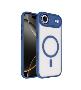 iPhone 17 Air Kılıf Wireless Şarj Özellikli Krom M-safe Silikon Kılıf (Lacivert)