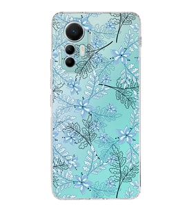 Xiaomi Mi 12 Lite Uyumlu Kapak Floral Mavi Tasarımlı Şeffaf  Silikon Kılıf