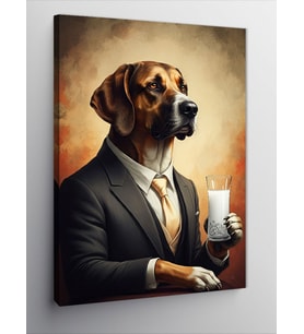 Kanvas Tablo Takım Elbiseli Köpek Ve Rakı